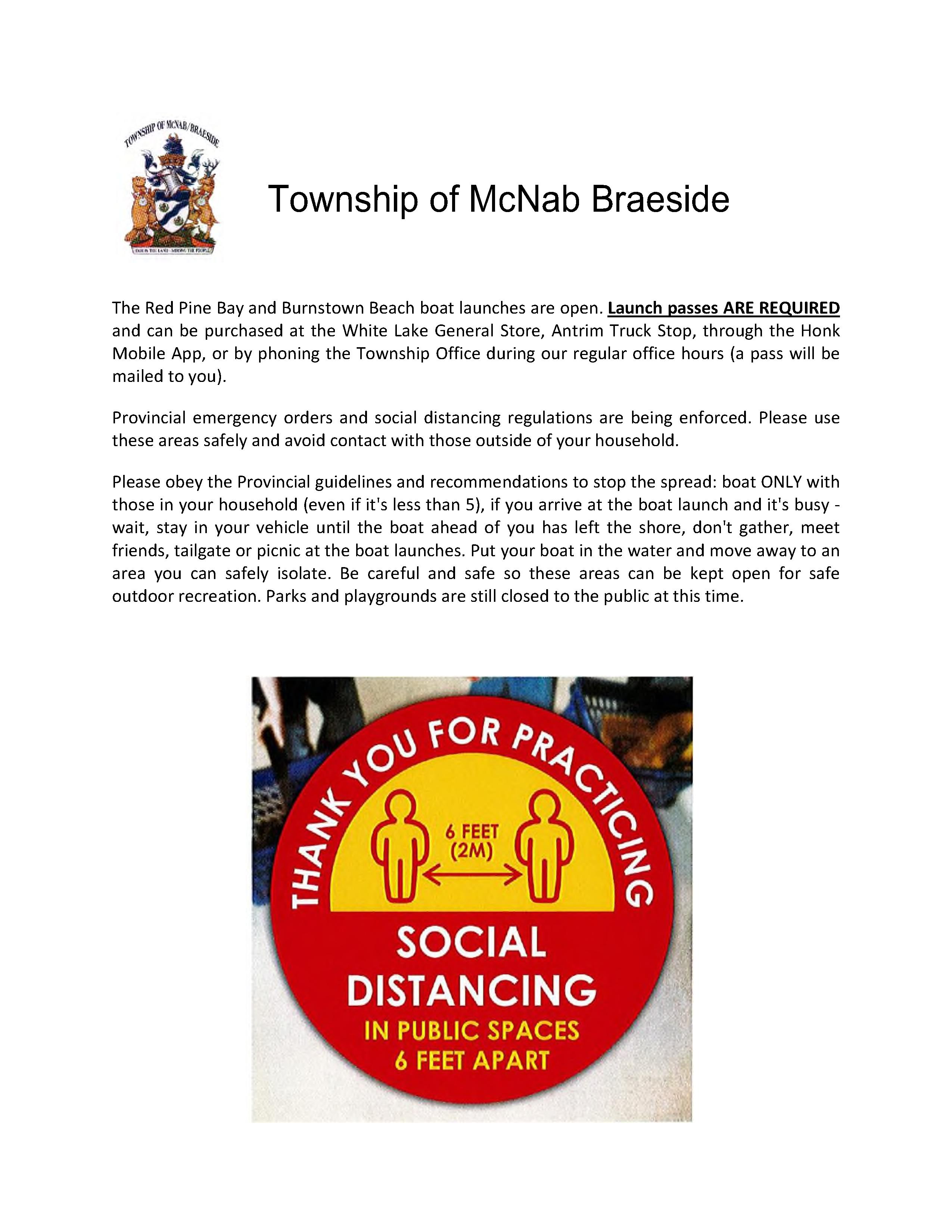 Red Pine Bay & Burnstown Boat Launches Now Open Township of McNab